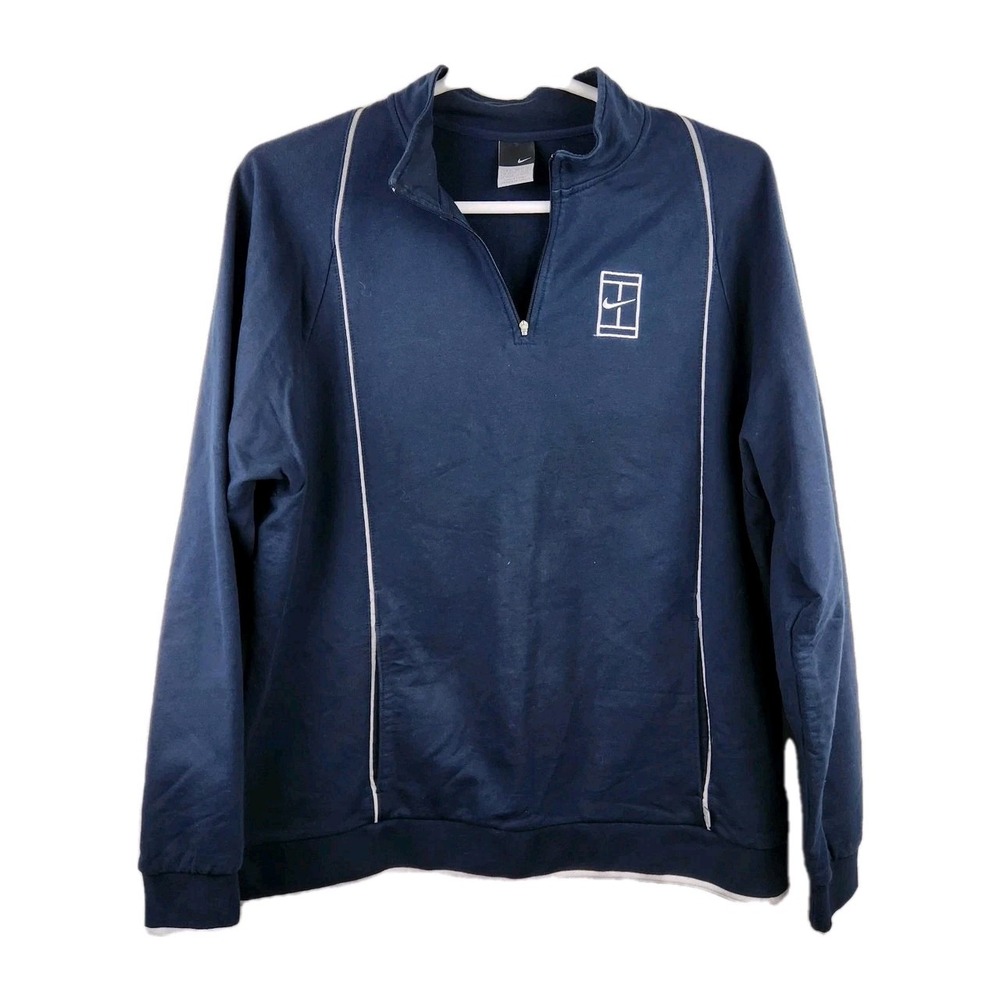 Nike Pullover Men‎ XL Navy Blue Quarter Zip Nike Court Piping Athletic 2575